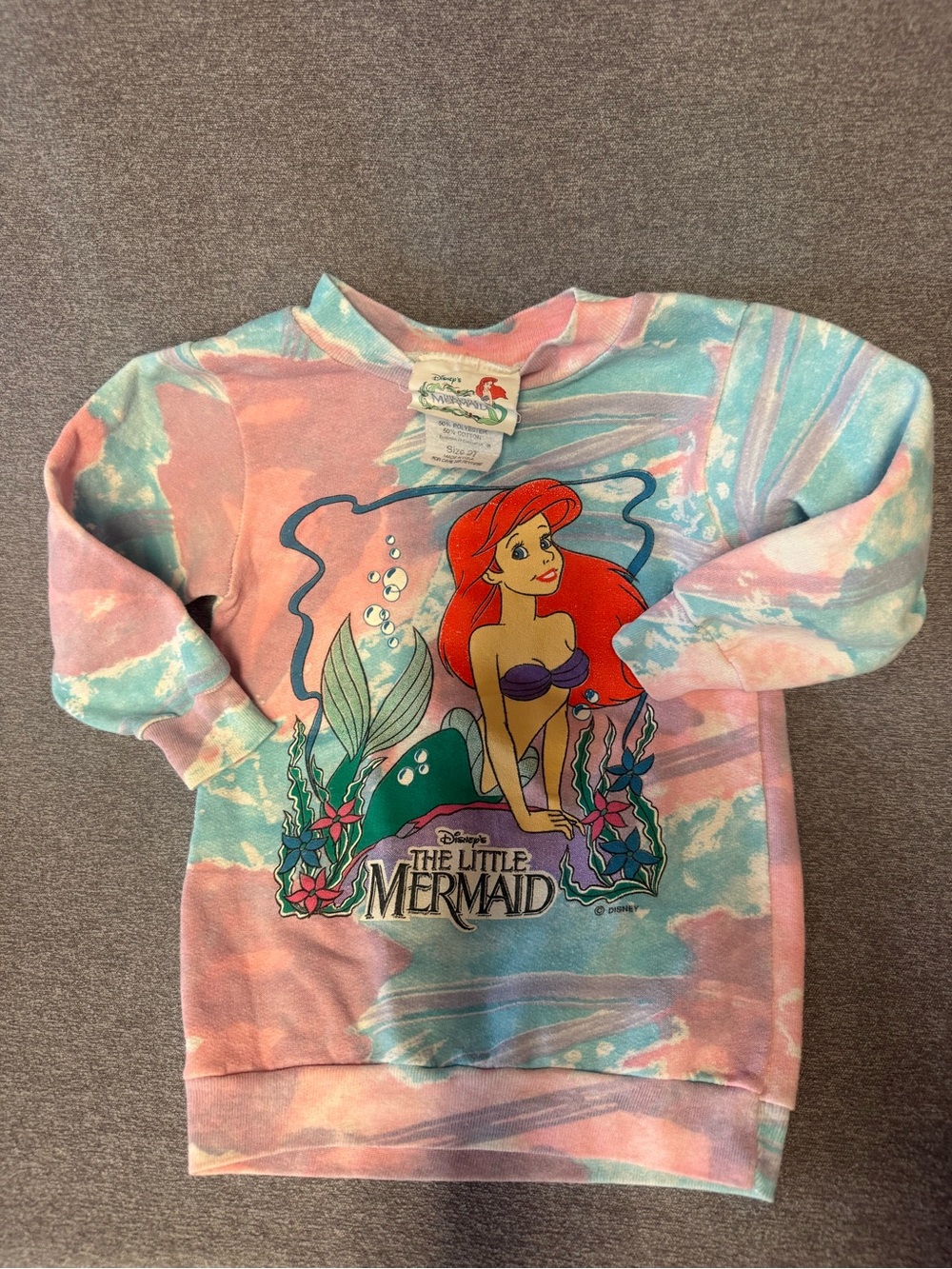 Disney Little Mermaid Tie-Dye Pullover Sweatshirt - Pink & Blue